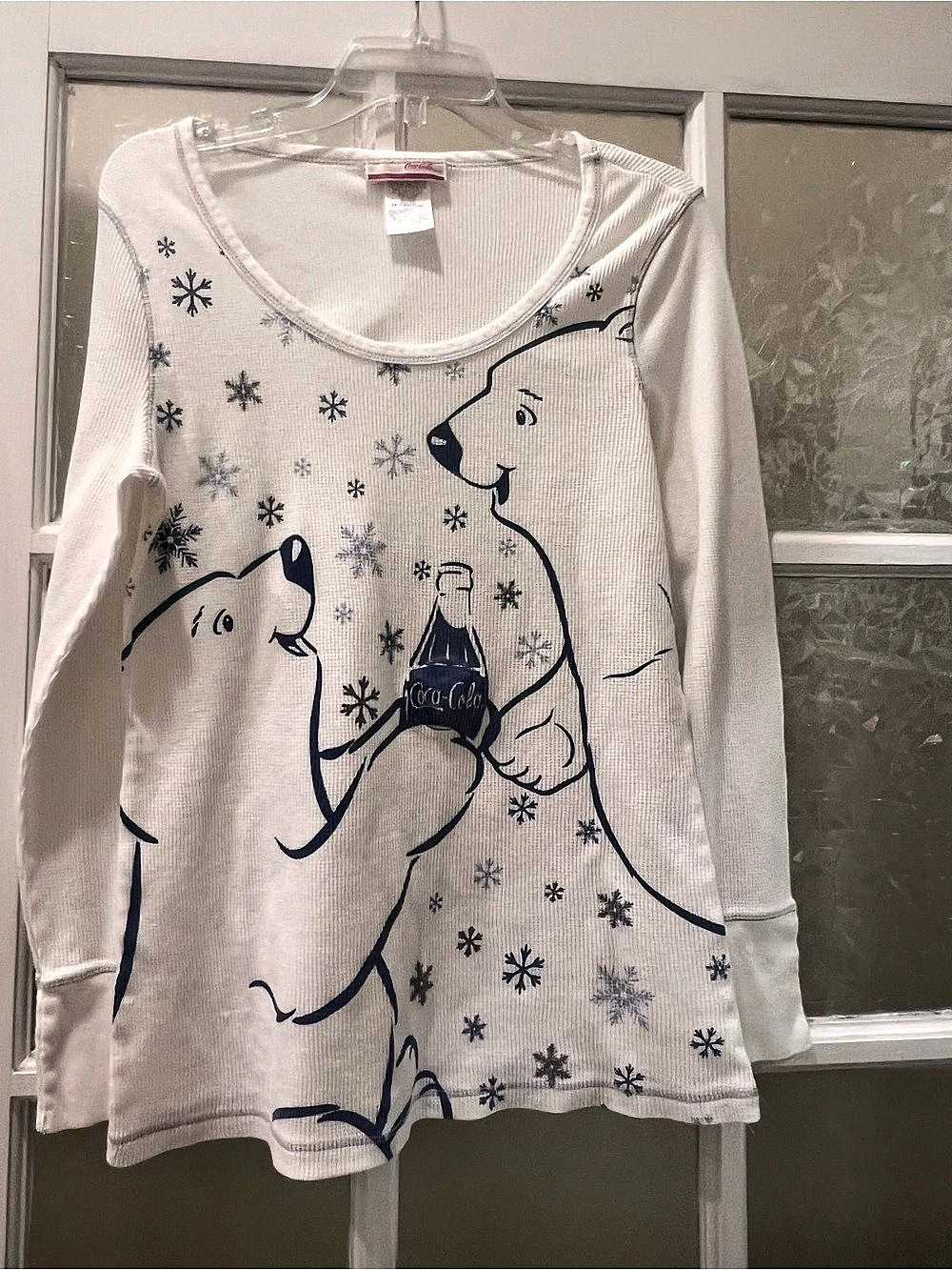 Vintage 90s Coca-Cola Polar Bear Snowflake Thermal Long Sleeve Shirt Graphic Lon